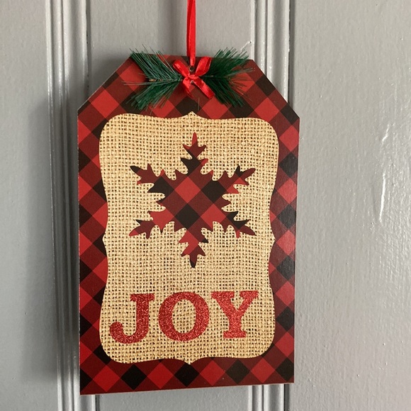 Brand NWT Red & Black Buffalo Check Plaid JOY Holiday Hanging Gift Tag Sign - Picture 7 of 8